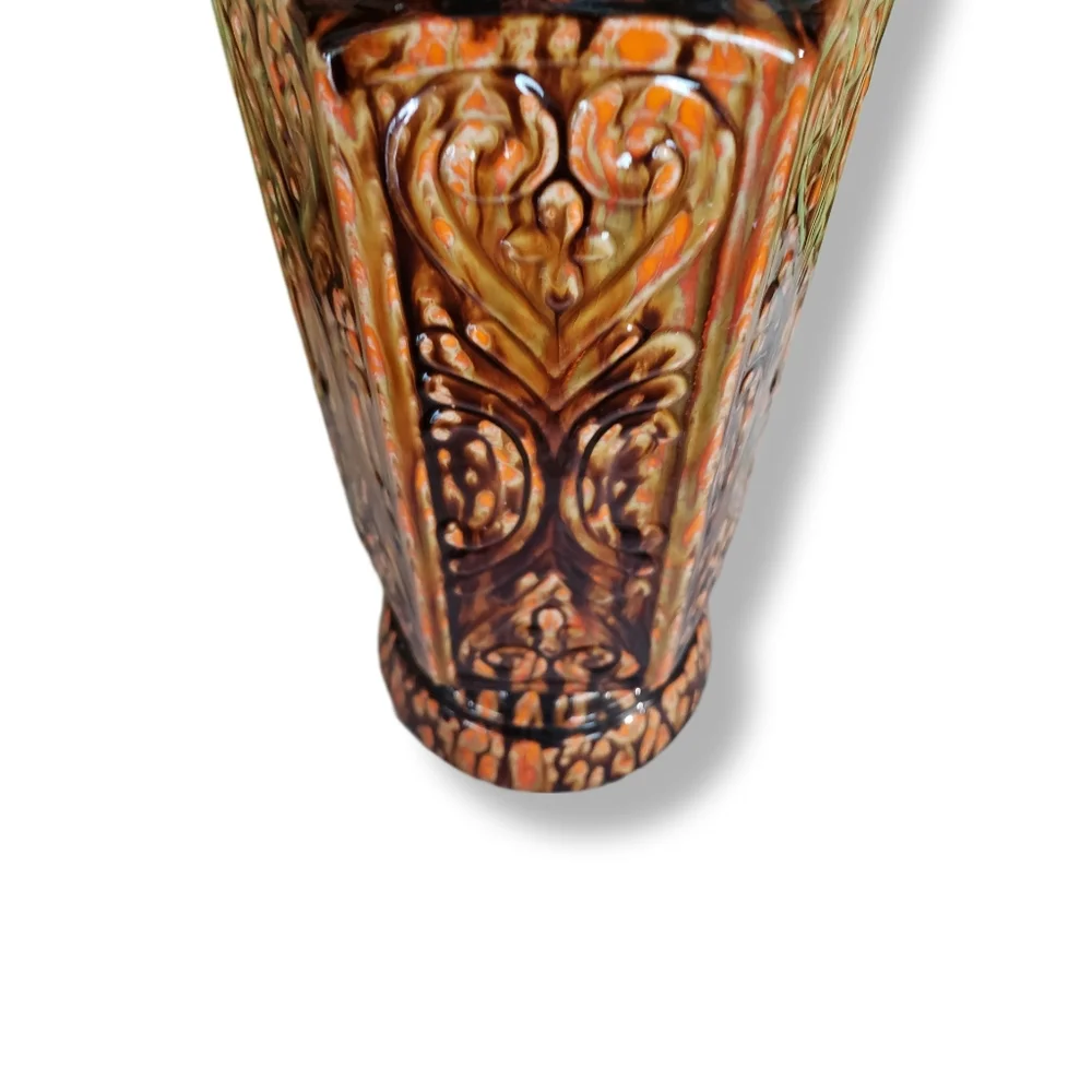 Tall Vintage 60s 70s Lamp Base Glazed Brown Orange